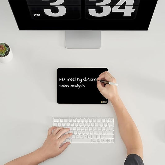 Black Glass Desk Whiteboard with Reversible Wood Stand, Small Portable Desktop Dry Erase White Board, Reusable Desk Notepad Easel 6.7"x9.5" for Office, Home, Kitchen, Marker&Eraser Included, Yeoux