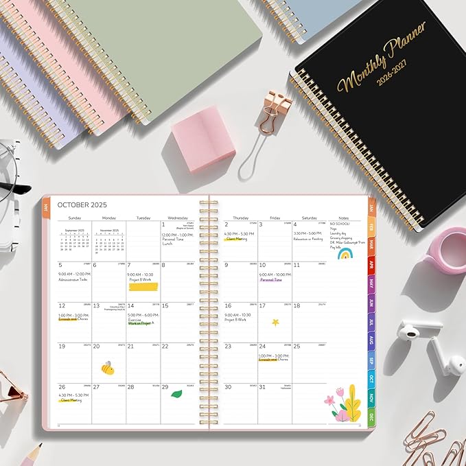 GNL Monthly Planner 2026-2027, 2 Year(27 Months) Calendar Planner, Oct. 2025 - Dec 2027, 7" x 10" Monthly Spreads & Yearly Planner, Perfect for School Office Home Planning, Pink