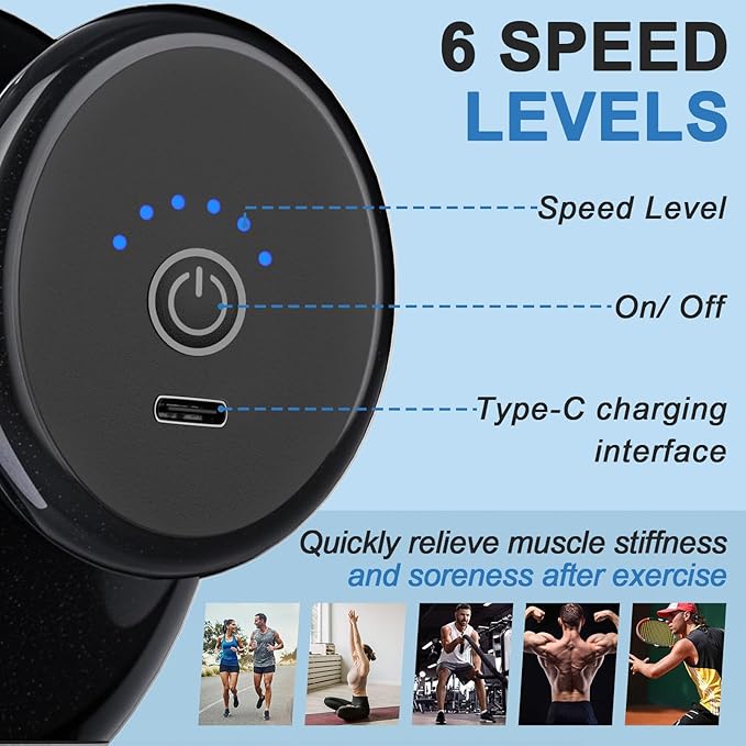 DEITY 4 Heads Handheld Massage Gun Deep Tissue, Electric Body Massager, Percussion Muscle Massager for Easing Shoulder and Back Tension, Perfect Gifts for Man Women, Black