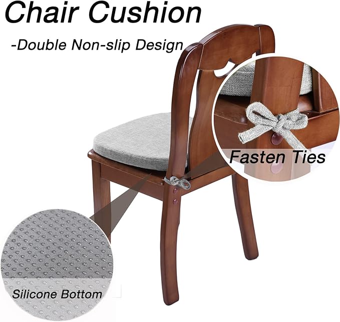 4 Pack Dining Room Chair Cushions with Ties - Memory Foam No Slip Seat Cushion and Kitchen Chair Pad with Machine Washable Cover [16.5 X 16.2 Inches] -(Light Gray,4)