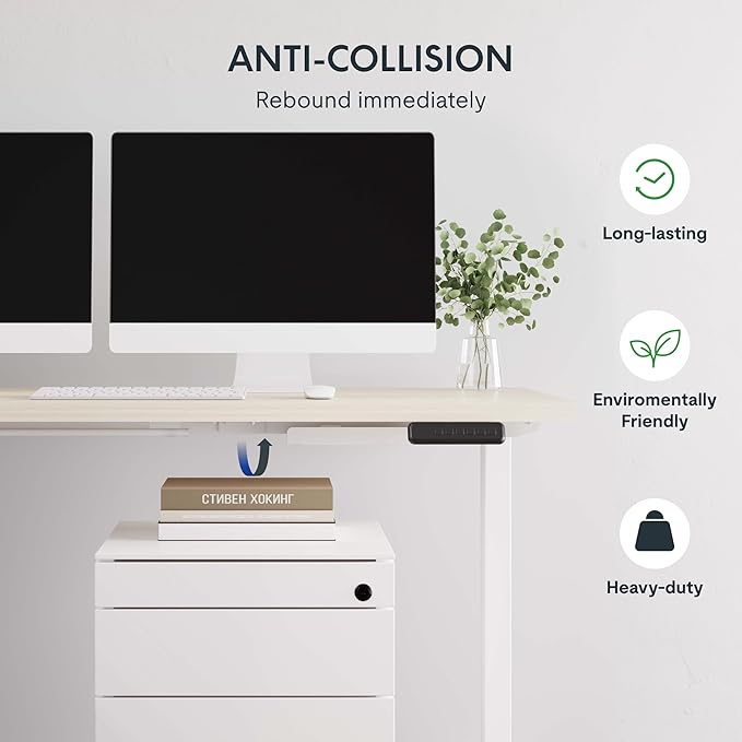 SANODESK L Shaped Standing Desk with Drawer, Adjustable Height Electric Corner Standing Desk, 63 x 55 inch Sit Stand Computer Table with Splice Board, Maple