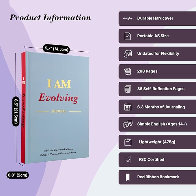 iAmEvolving Personal Growth Journal: Set Goals, Embrace Gratitude, Cultivate Habits, Achieve Inner Peace - Undated, A5, 288 Pages, Hardcover, Columbia Blue