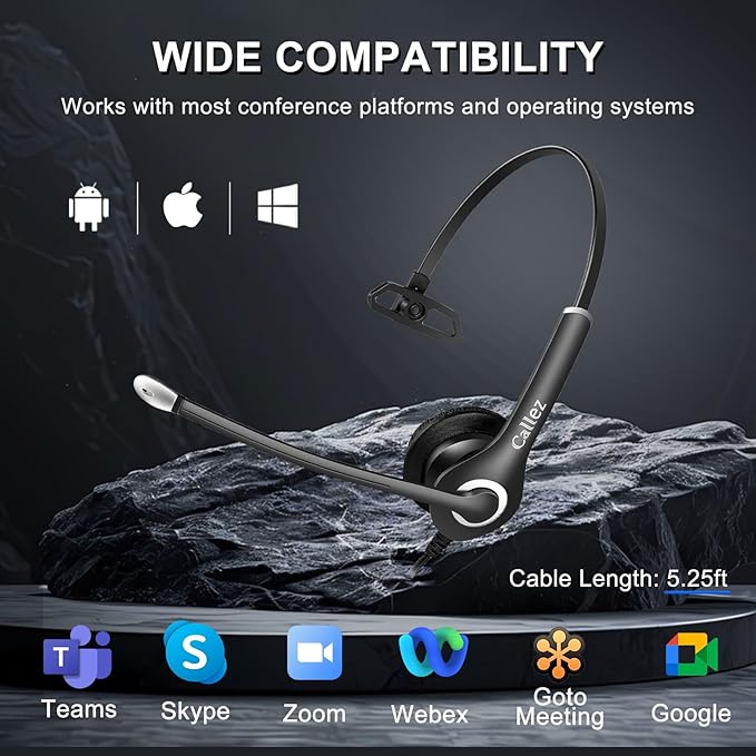 Callez Wired Computer Headset, 3.5mm/USB-C Headset with Mic Noise Cancelling, Cell Phone Headphone for PC Laptop Mac iPhone Samsung Zoom Teams Call Center Home Office Work, in-line Controls