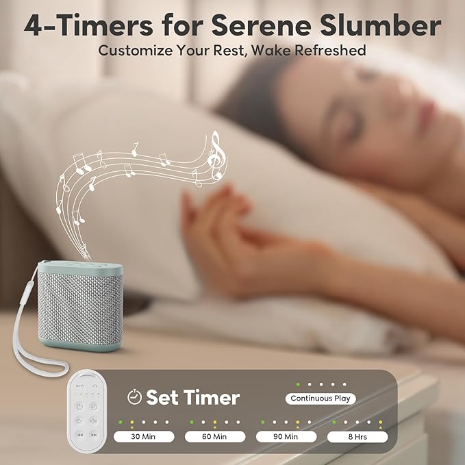 Portable White Noise Machine for Sleeping, Travel & Hotel - 52-Hour Lasting Mini Noise Machine with 21 Quality Non-looping Sounds, Headphone Jack, Memory, Timer for Adults (Green)