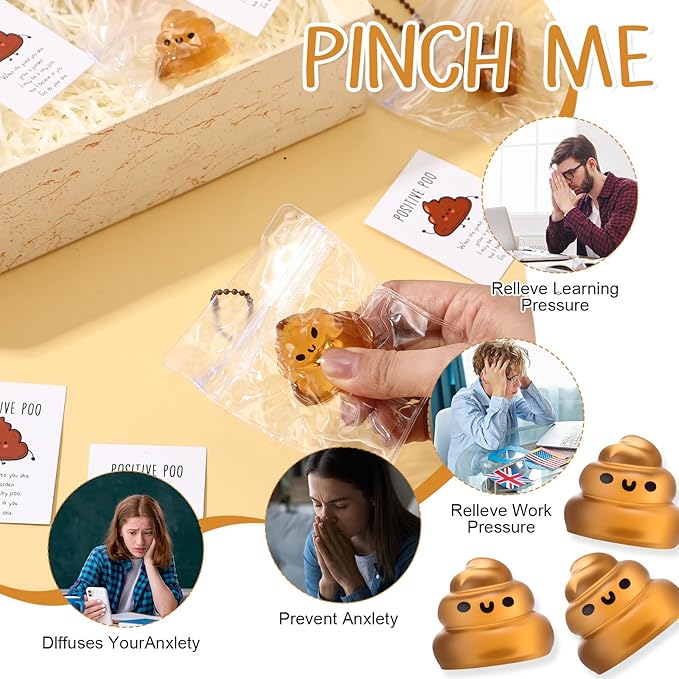 Wettarn 24 Sets Poop Gifts Inspirational Stress Balls with Support Card Positive Stress Relief Prank Poop Ball Appreciation Gifts for Teacher Employee Coworkers
