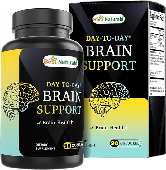 Best Naturals Day-to-Day Brain Support Supplement with Ginkgo Biloba, DMAE, Bacopa, Green Coffee, Phosphotidyl Serene, Alpha GPC, Huperzine A, Folate, B6, & B12 90 Veg Capsules