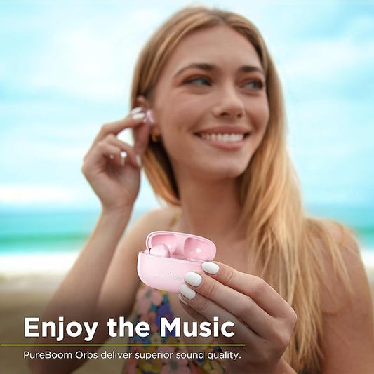 PureGear PureBoom Wireless Earbuds for Enhanced Sound, Touch Control Stereo Headphones in Ear Built-in Mic for iPhone/Android Phones/TV/Laptops, More Devices (Pink) Lifetime Replacement Coverage