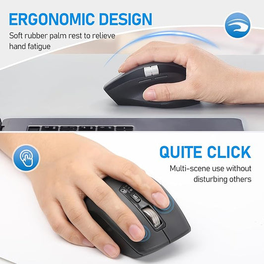 Wireless Side Scroll Mouse with Multi-Device, Ergonomic Computer Mice with Smart Flying Scroll, Quiet Click for Computer, Laptop, iPad, Tablet, MacBook (Grey)