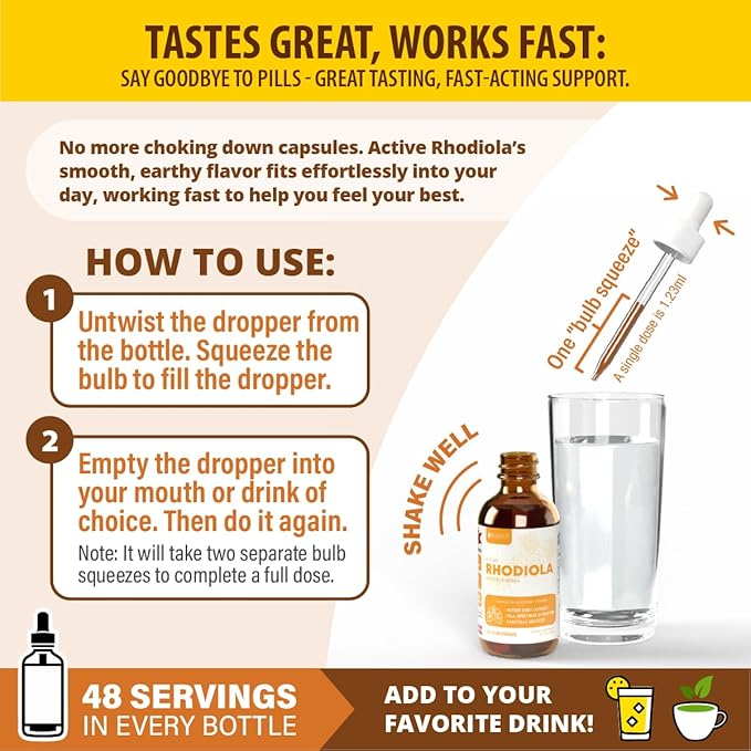 Rejuvica Health Active Rhodiola - Rhodiola Root Extract with Natural Occuring Rosavins, Liquid Delivery for Better Absorption - Supports Energy Levels and Stress Relief