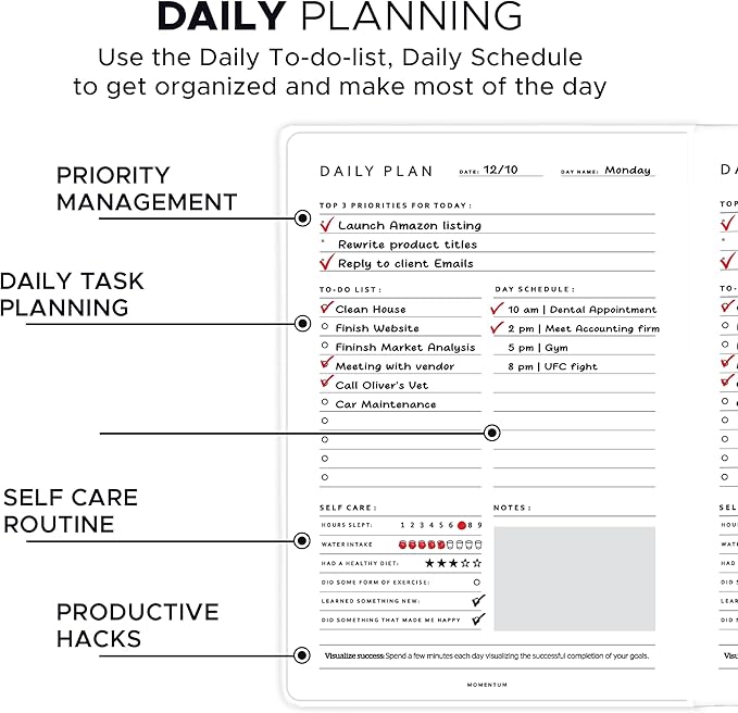 Momentum - Daily, Weekly, Monthly Productivity Planner Kit | Doodle Cover Undated A5 Size | 192 Pages Journal + Motivational Stickers & Post Card | 4 Months | Planner For Office