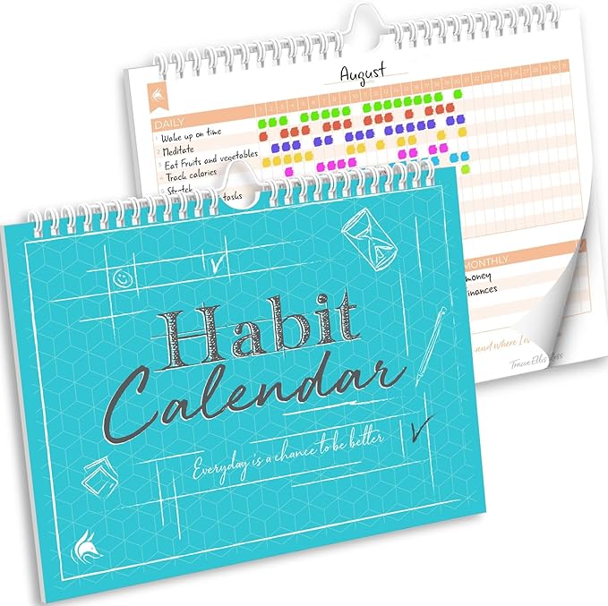Clever Fox Habit Tracker Calendar – Inspirational Goal Tracker and Habit Calendar for Atomic Habits – Colorful Habit & Goal Planner Journal to Boost Productivity – 24 Months, 10″ x 8″ (Turquoise)