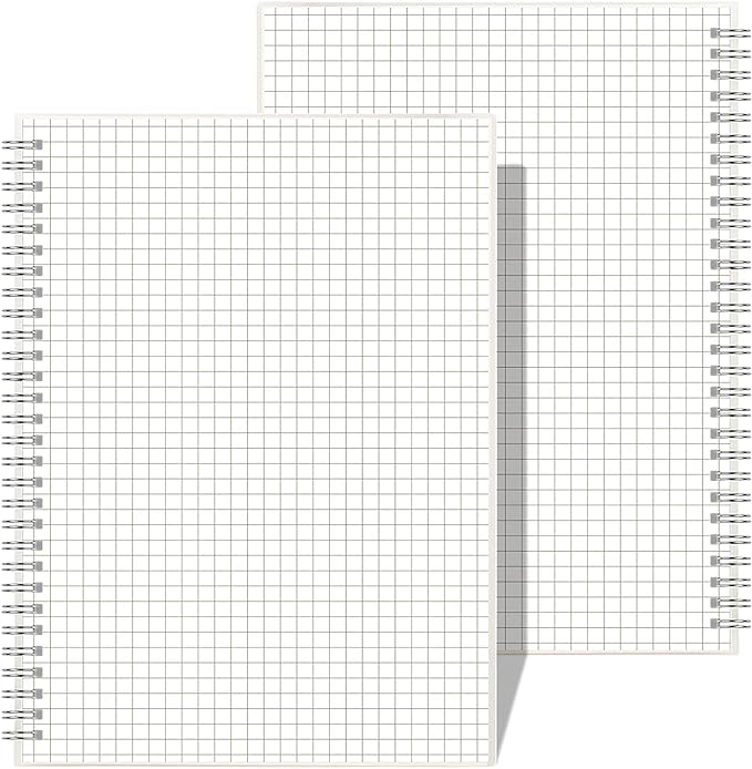 AHGXG Graph Paper Notebook Spiral 2 Pack - Large B5 Grid Notebook 7.3"X 10", 100GSM Thick Graph Grid Paper, Quad Ruled, Total 320 Pages, Transparent Plastic Hardcover Journal