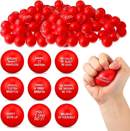 Shappy 72 Pcs Inspirational Stress Relief Balls Motivational Stress Ball Encouraging PU Bulk Stress Balls for Adults Small Therapy Fidget Relief Toys for Valentines Gifts Fidget Anxiety(Red)