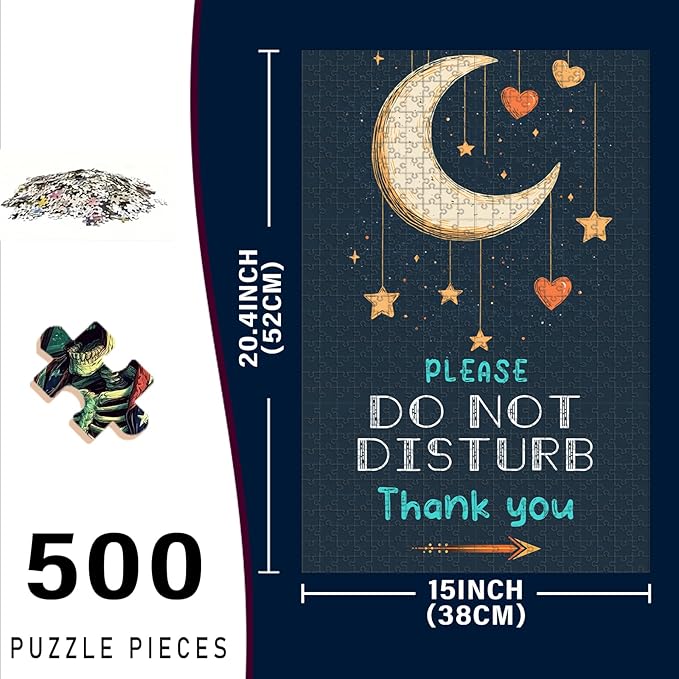500 Piece Wooden Do Not Disturb Door Puzzle Adults & Kids Challenging Game to Relieve Stress, Improve Focus & Enjoy 20.4x15 Inch