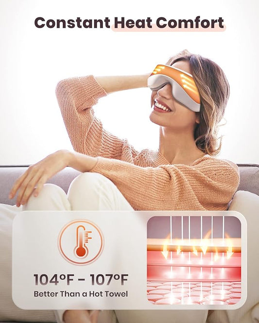 Eye Massager with Heat, Bluetooth Music Heated Massager for Migraines, Relax and Reduce Eye Strain Dark Circles Eye Bags Dry Eye Improve Sleep, Ideal Gifts for Women/Men