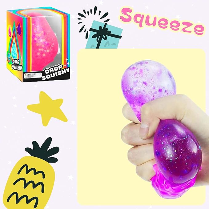 2 Packs Dream Squishy Drop Stress Balls for Adults Fidget Toys, Fidgets Silicone Sensory Toys for Kids Autism, ADHD, Sensory Stress Relief Toys Birthday Day Gifts, Stocking Stuffer Gift (Purple Red)
