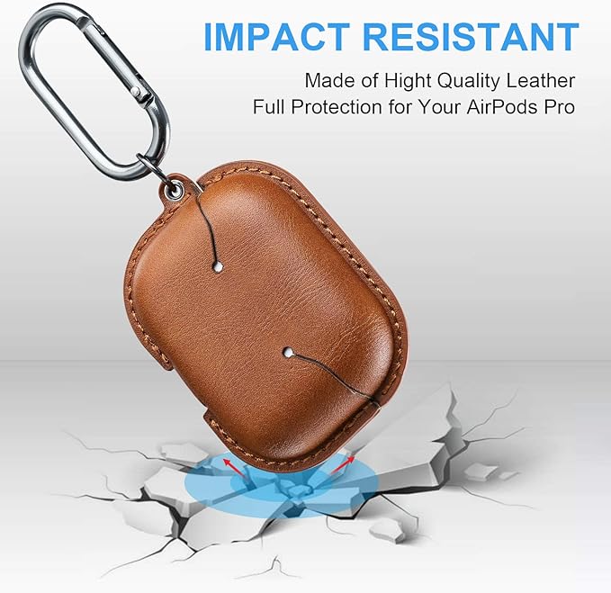 Maxjoy for AirPods Pro 2 Case Leather, Airpods Pro Leather Case Cover with Keychain Airpod Strap Compatible with Apple Airpod Pros 2nd Generation 2023 2022/AirPods Pros 2019 (Front LED Visible), Brown