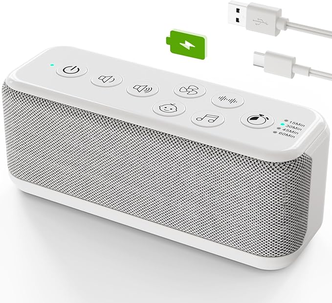 OnLyee White Noise Machine for Office Privacy & Noise Canceling, USB Rechargeable Sound Machine for Sleeping Adults, 42 Soothing Sounds, Lullabies, Fan Sounds, Auto-Off Timer – Ideal for Sleep & Focus