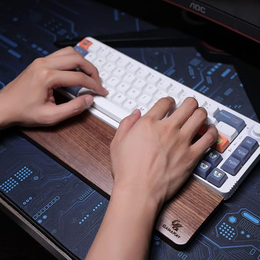 GK GAMAKAY Wooden Wrist Rest Pad, 12.8" Compact Ergonomic Walnut Wood Hand Wrist Rest for 60% 75% Mechanical Keyboard, Non-Slip Palm Pad for Comfortable Typing and Playing (for 75%)
