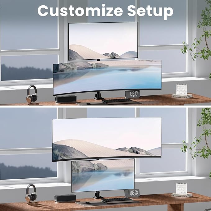 Dual Monitor-Arm Ultrawide Heavy Duty - 24-57 inch Vertical Dual Monitor Mount, Adjustable Stacked Double Monitor Desk Mount Stand, Max Load 59.4 lbs (per Screen), VESA 75 100 mm, Black