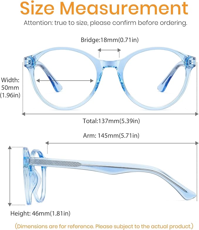Cyxus TR90 Oversized Blue Light Blocking Glasses Women - Spring Hinge Round Frame Computer Use Anti Eye Strain 8018