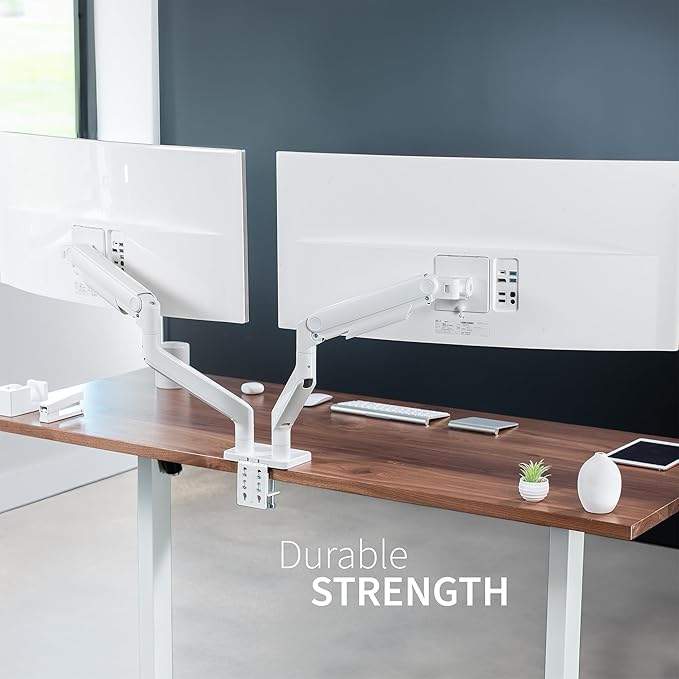 VIVO Heavy Duty Dual Ultra-Wide Monitor Tension Arm for up to 45 inch Screens, Holds 44 lbs per Arm, Premium Desk Mount Monitor Stand for 2 Ultrawides, White, STAND-V200DW