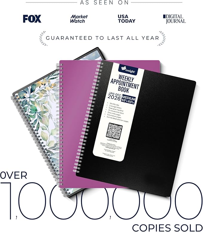 Ensight 2026 Appointment Book & Planner Ensight 6.5 x 8.5 inches Large Tabbed Daily Hourly Weekly Planner Schedule Book 30 Minute time Slots Business & Personal Planner Jan 2026 Dec 2026 Blue