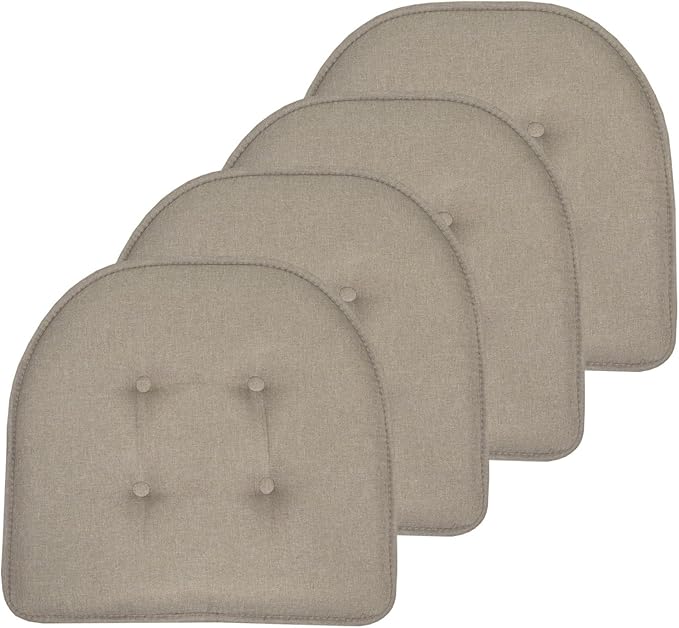 Sweet Home Collection Chair Cushion Memory Foam Pads Tufted Slip Non Skid Rubber Back U-Shaped 17" x 16" Seat Cover, Khaki Gray- 2 Count (Pack of 2)