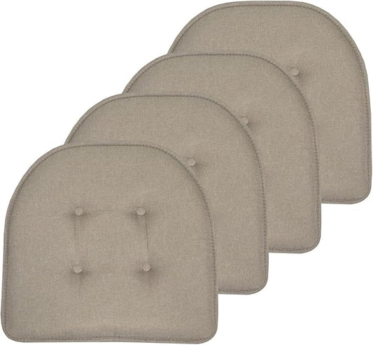 Sweet Home Collection Chair Cushion Memory Foam Pads Tufted Slip Non Skid Rubber Back U-Shaped 17" x 16" Seat Cover, Khaki Gray- 2 Count (Pack of 2)