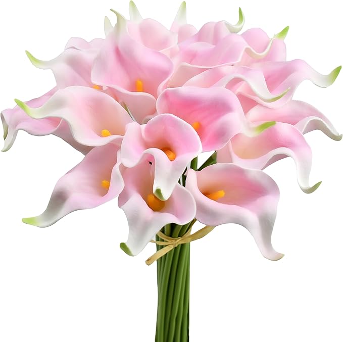 Mandy's PU Light Pink Calla Lily Artificial Flowers 20 Stems 13.5in Faux Realistic Centerpiece DIY Bridal Bouquet Home Décor