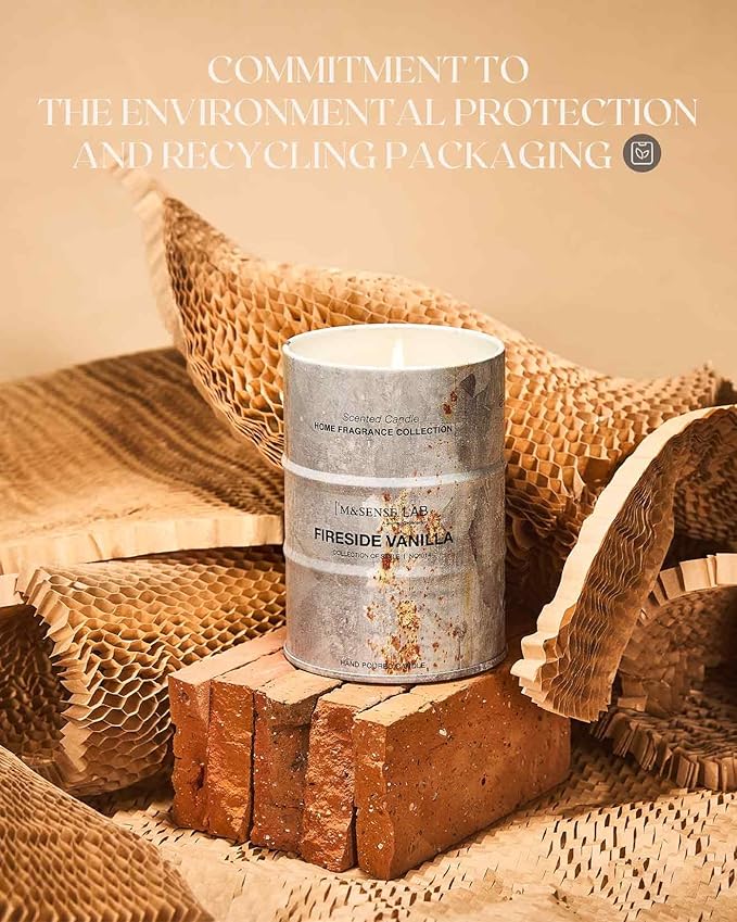 M&SENSE Fireside Vanilla Scented Candles Natural Non Toxic, Aromatherapy Candle for Stress Relief Meditation Relaxing, Housewarming Gifts for Women Men, 11.3oz 70 Hour Long Burning