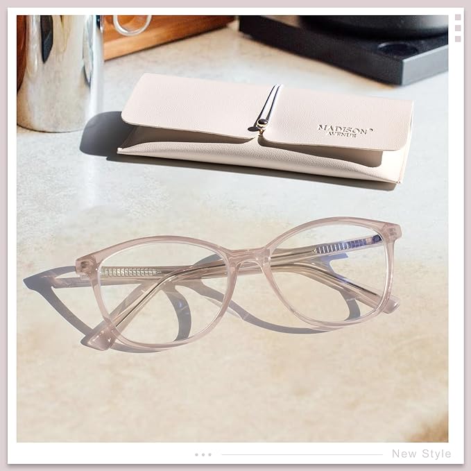 Madison Avenue TR90 Blue Light Blocking Glasses Anti Eyestrain UV Glare Blue Light Glasses for Women TV Phone Computer Gaming Eyeglasses (Nude Pink)