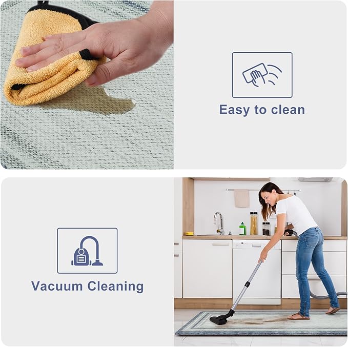 KIMODE Anti Fatigue Kitchen Mat 2PCS,Non-Skid Waterproof Kitchen Rugs,Farmhouse Kitchen Mat for Floor,Cushioned Comfort Foam Standing Mat for Floor,Office,Sink,Desk,Laundry,Blue and Gray