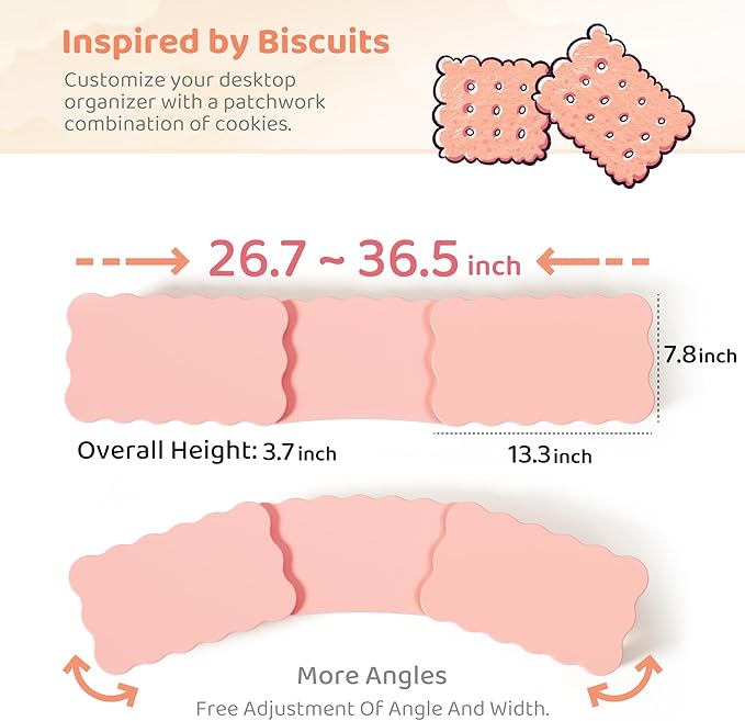 Dual Monitor Riser - Cookie-Shaped Adjustable Length & Swivel Angle, Wooden Desktop Organizer for 2 Monitors, Stand With Drawer for Laptop, PC, Computer, Printer, Pink