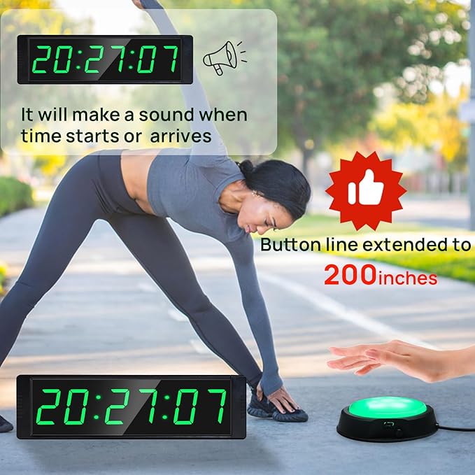 YZ Gym Clock for Home Gym with Start/Stop Button, Interval Timer for Workout, Stopwatch/Countdown Timer with Remote, 12/24H Digital Wall Clock, Portable Home Gym Accessories