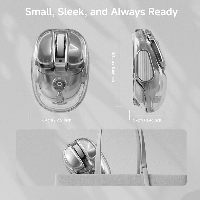 EWEADN Q9 Wireless Clear Mouse Dual Mode Bluetooth & 2.4G USB Computer Mouse with RGB Lighting, Silent Clicks, Multi-Device Compatibility for Laptop, PC, MacBook, iPad Cute Mouse-Sliver