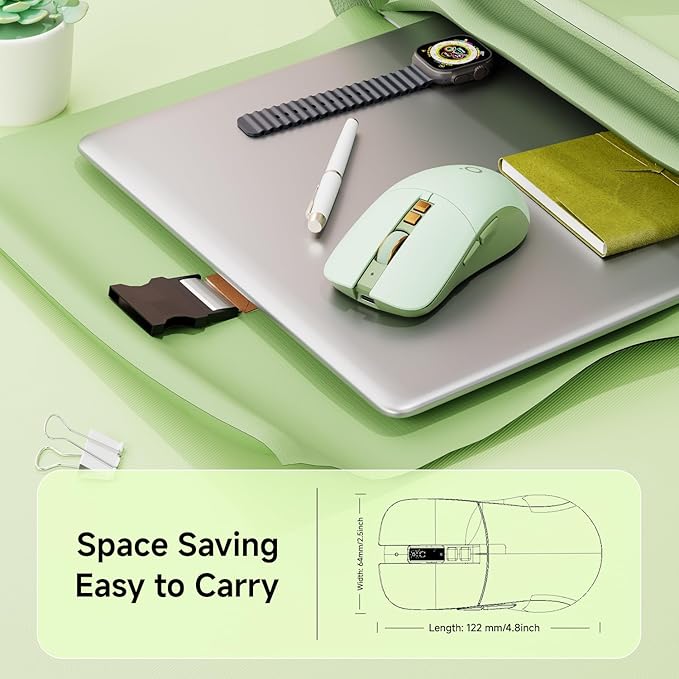 EWEADN G309 Wireless Computer Mouse,2.4G&Bluetooth Ergonomic Cordless Mice with 4000 DPI,5 Adjustment Levels,Cute and Portable Mouse for Laptops, PC and More,7 Buttons Office USB Mice-Green