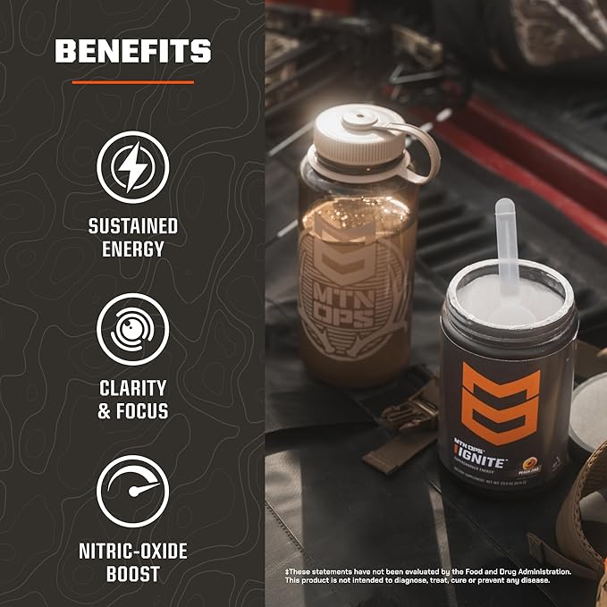 MTN OPS Ignite Energy Drink Powder, Gluten Free Nootropic Supplement Drink Mix, L Arginine, L Citrulline, Caffeine & Nootropic Sugar Free Drink Mix, 45 Servings, Tiger's Blood