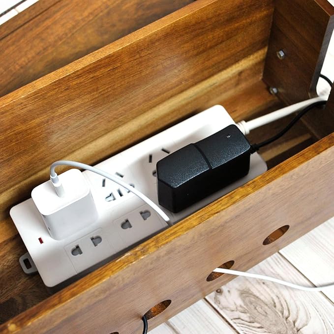 Large Cable Management Box, Wood Cord Hider Box & Organizer for Power Strip Hider Cable Storage for Office, TV Wires, Desk Cord Organizer, 14.1" x 6" x 6.3", Vintage Walnut
