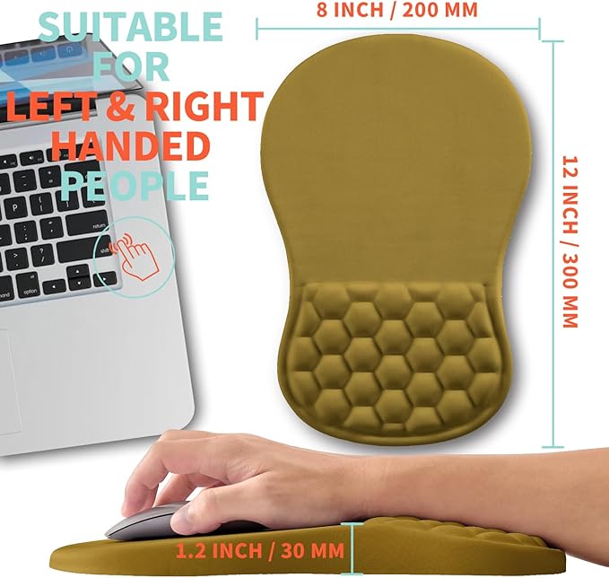 Ergonomic Mouse Pad Wrist Support with Memory Foam Massage Bulge, Carpal Tunnel Pain Relief Mousepad Wrist Rest for Mouse(12x8 inch, Turquoise)