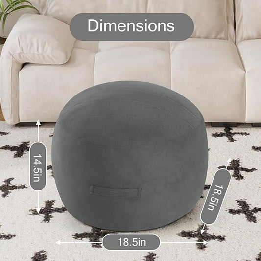 MeMoreCool Round Stuffed Pouf Ottoman Foot Rest, Floor Pouf Foot Stool with Soft Foam Chunk Filling, Small Round Ottoman Footstool Circle Footrest for Living Room, Dark Grey