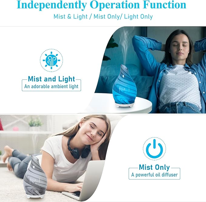 Essential Oil Diffuser 120ML Glass Ultrasonic Aromatherapy Oil Diffuser-Aroma Humidifier Glass Diffuser,7 Color Changing Light Waterless Auto-Off-Ultra-Quiet for Sleeping Yoga Home Office and Spa