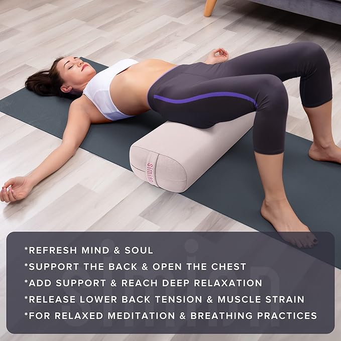 Simian Premium Meditation Bolster - Rectangular Support Cushion with Velvet Cover, Washable, for Restorative & Yin Yoga