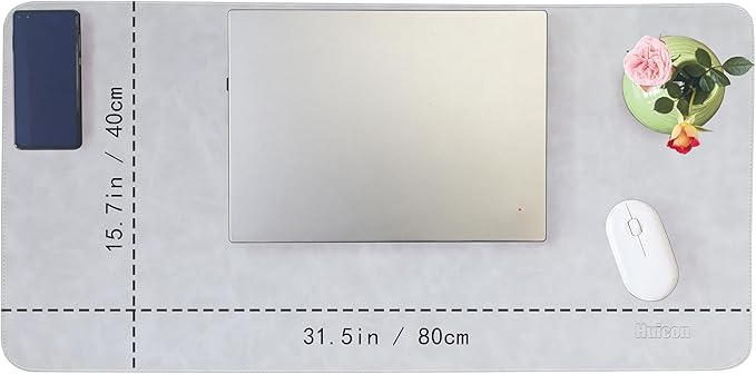 Large Faux Leather Desk Mat 31.5"x15.7" - Non-Slip Waterproof Mouse Pad with Heat-Resistant Surface for Office, Gaming & Home Use (Light Grey)