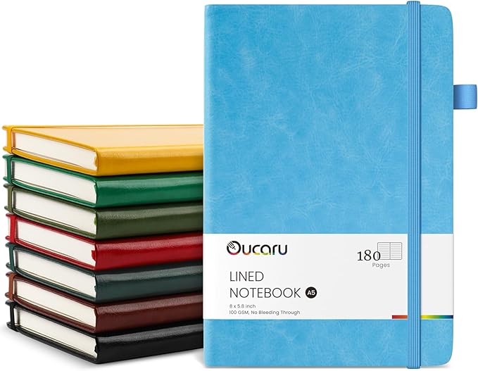 Oucaru Lined Journal Notebook, 8 Pack, 180 Pages, A5 Journals for Writing, 100 GSM Thick Paper, Small Notebooks Daily Journal for Women Men Work, Business, School, Travel Supplies CL