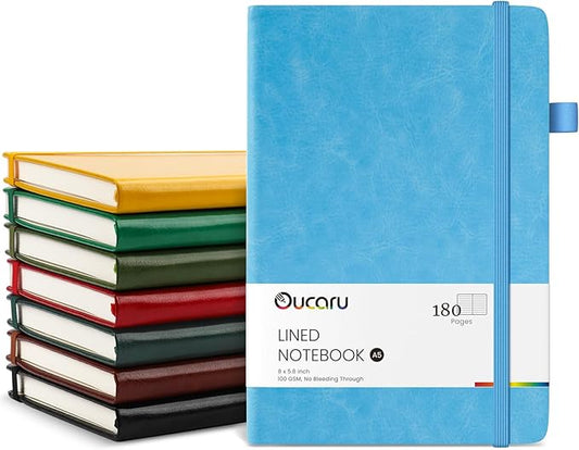 Oucaru Lined Journal Notebook, 8 Pack, 180 Pages, A5 Journals for Writing, 100 GSM Thick Paper, Small Notebooks Daily Journal for Women Men Work, Business, School, Travel Supplies CL