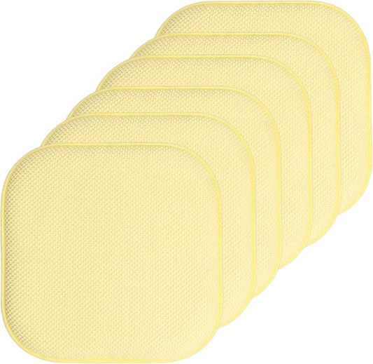 Sweet Home Collection Chair Cushion Memory Foam Pads Honeycomb Pattern Slip Non Skid Rubber Back Rounded Square 16" x 16" Seat Cover, 6 Pack, Yellow