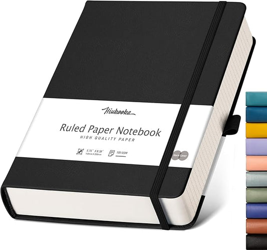 HIUKOOKA College Ruled Lined Notebook, 320 Pages A5 Hardcover Notebook Journal, Thick Notebook Journal, Journals for Writing Office School Business, 5.75'' X 8.38'' - Black