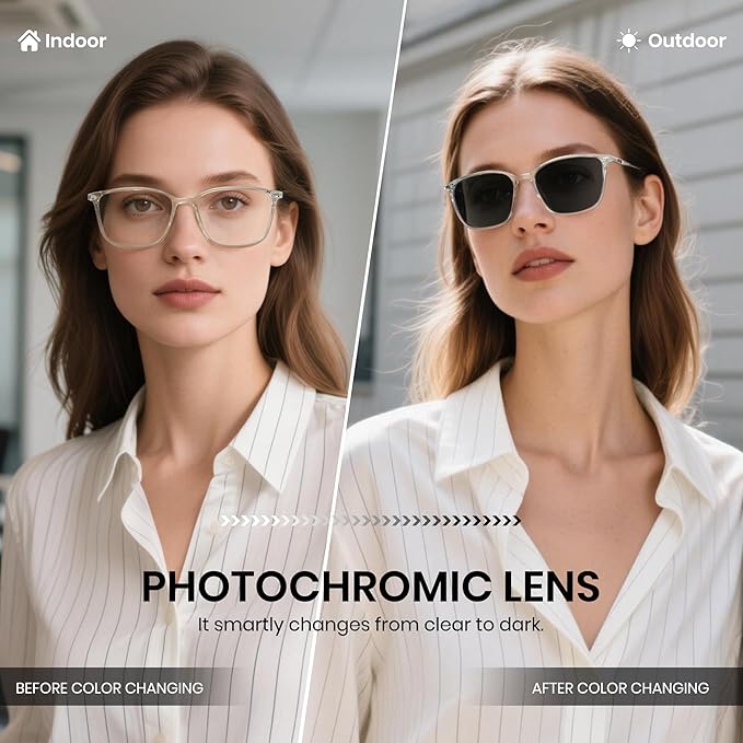 Cyxus Blue Light Blocking Glasses Photochromic Men Square Computer Gaming UV400 Protection 8208iT34