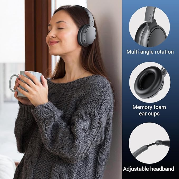 Hybrid Active Noise Cancelling Headphones with Microphone，ANC Wireless Over Ear Bluetooth Headphones, Hi-Res Audio Custom with 4 EQ Deep Bass, Memory Foam Ear Cups, Quick Charge 60H HiFi Playtime